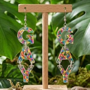 6" Extra Long "GAY" Sprinkle Earrings - Handmade - Pride Jewelry